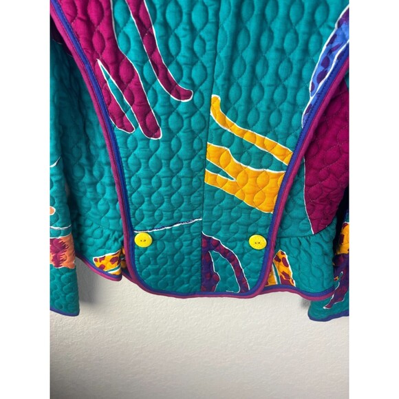Jeanne Marc Womens Quilted Jacket Blue Multicolor Size S 8/10 Long Sleeve - Picture 5 of 6